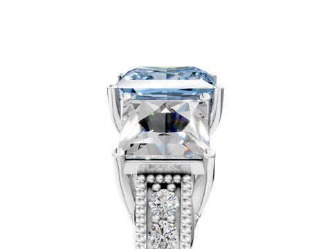 White gold Three-Stone Fancy Blue Princess Cut Cut Milgrain Pavé Engagement Ring_17