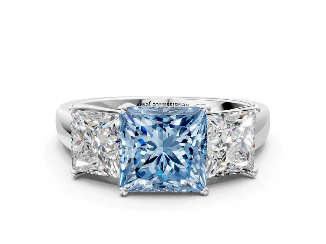 White gold Three-Stone Fancy Blue Princess Cut Cut Solitaire Ring with Classic Prong Setting_12