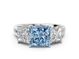 White gold Three-Stone Fancy Blue Princess Cut Cut Solitaire Ring with Classic Prong Setting_12