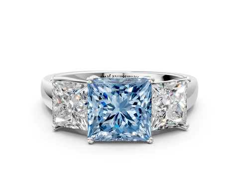White gold Three-Stone Fancy Blue Princess Cut Cut Solitaire Ring with Classic Prong Setting_12