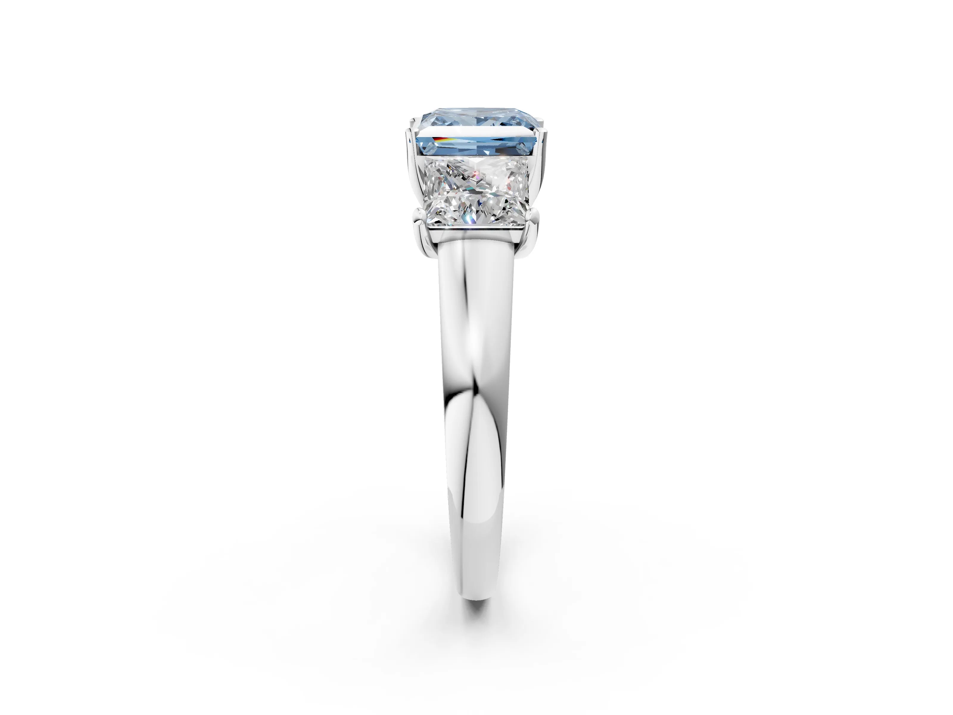 White gold Three-Stone Fancy Blue Princess Cut Cut Solitaire Ring with Classic Prong Setting_14