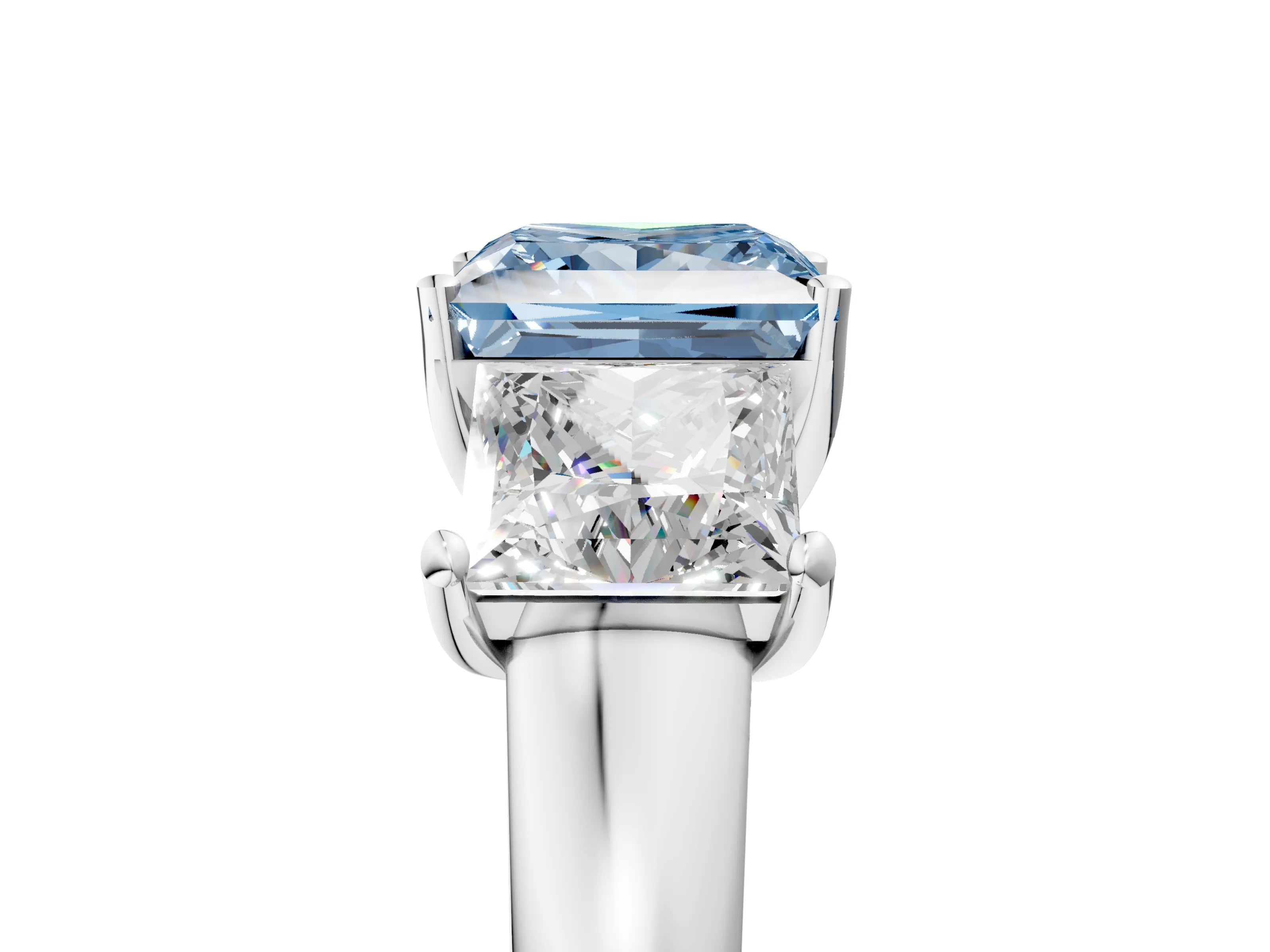 White gold Three-Stone Fancy Blue Princess Cut Cut Solitaire Ring with Classic Prong Setting_17