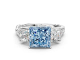 White gold Three-Stone Fancy Blue Princess Cut Diamond Braided Band Ring with Four-Prong Setting_52