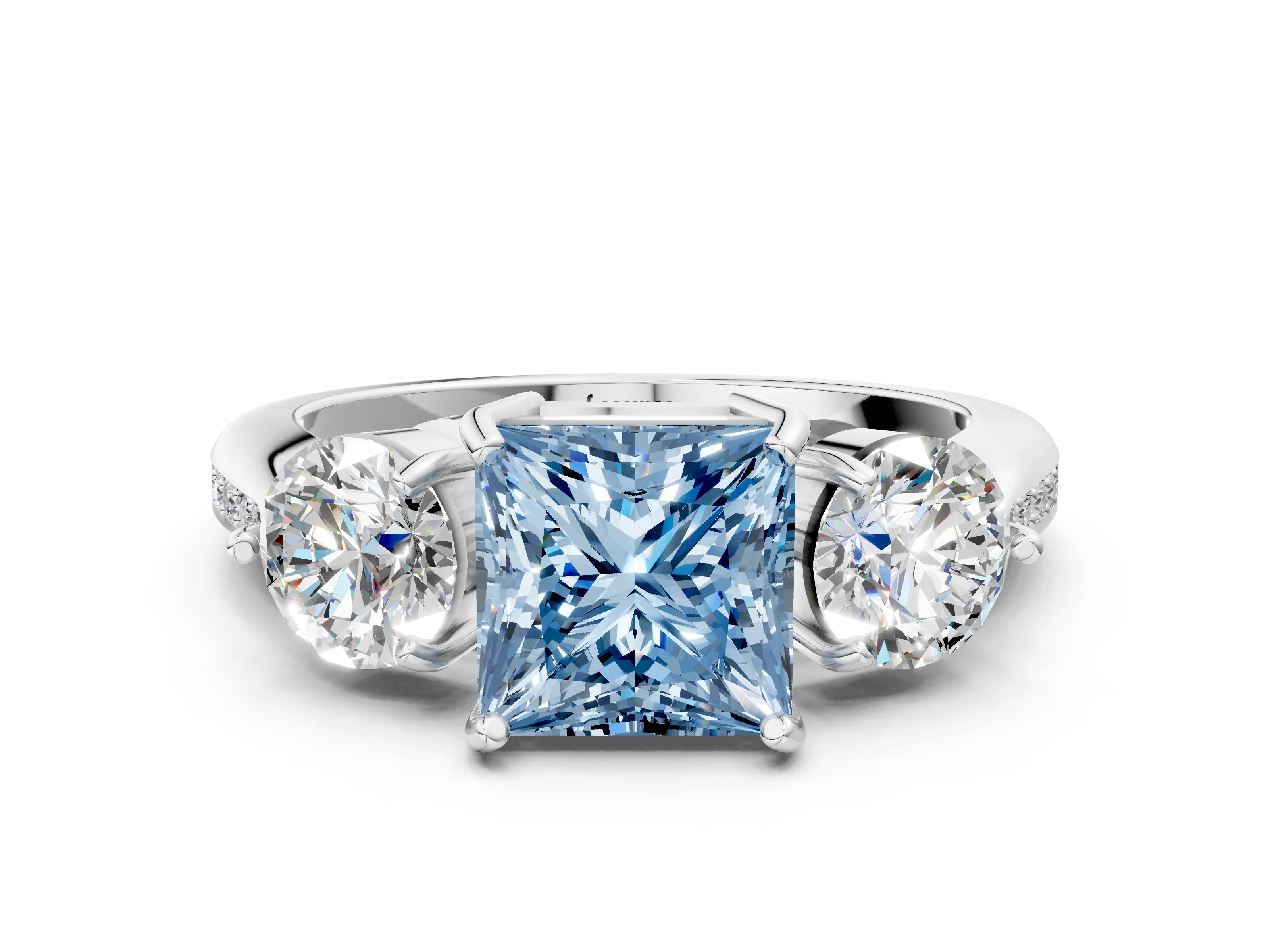 White gold Three-Stone Fancy Blue Princess Cut Diamond Channel Set Engagement Ring with Prong Setting_12