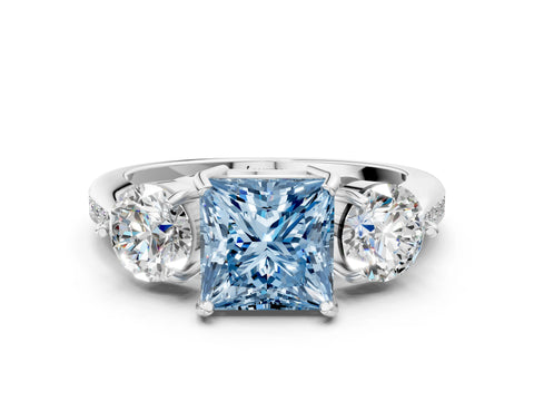 White gold Three-Stone Fancy Blue Princess Cut Diamond Channel Set Engagement Ring with Prong Setting_12