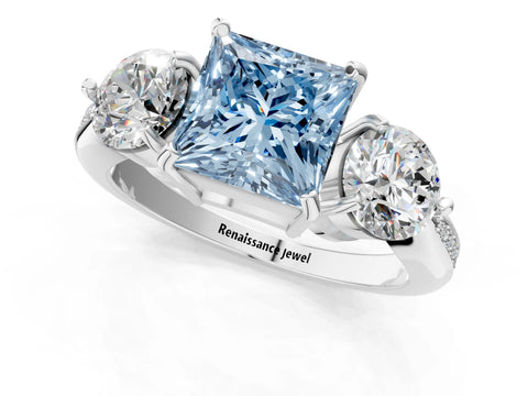 White gold Three-Stone Fancy Blue Princess Cut Diamond Channel Set Engagement Ring with Prong Setting_13