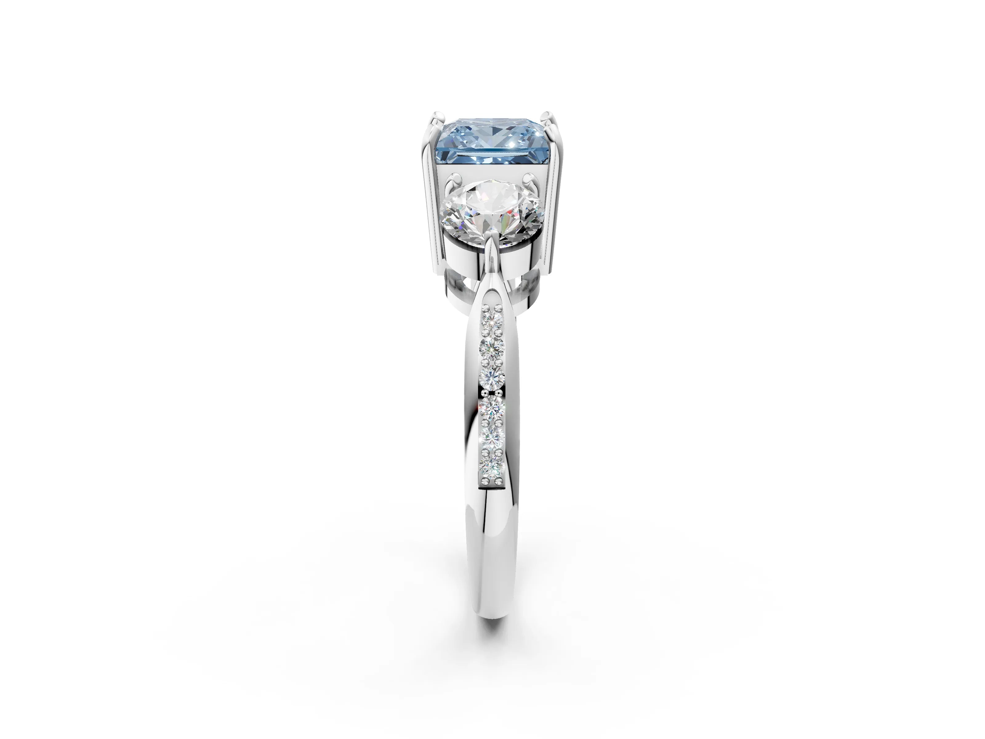 White gold Three-Stone Fancy Blue Princess Cut Diamond Channel Set Engagement Ring with Prong Setting_14