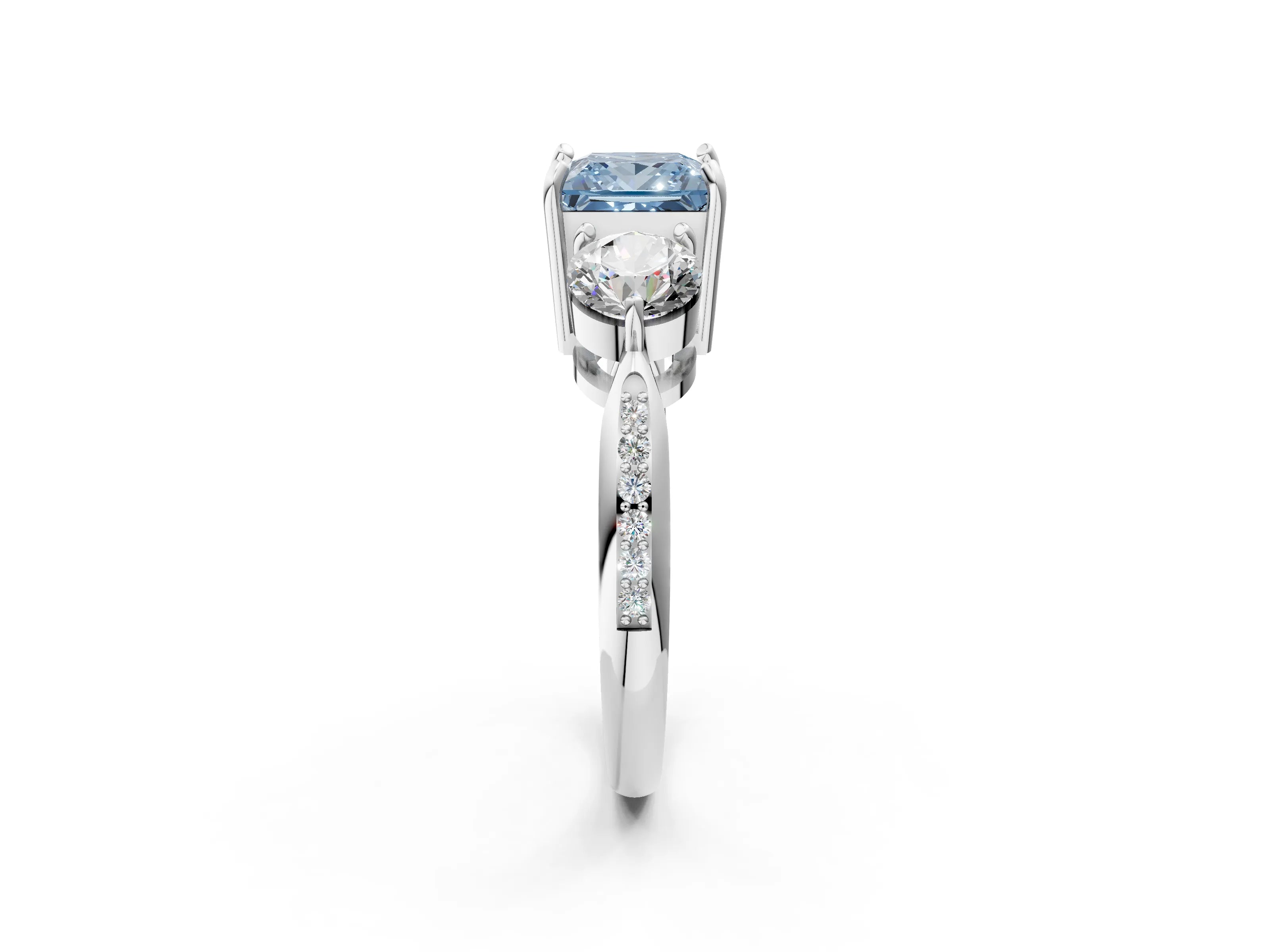 White gold Three-Stone Fancy Blue Princess Cut Diamond Channel Set Engagement Ring with Prong Setting_14