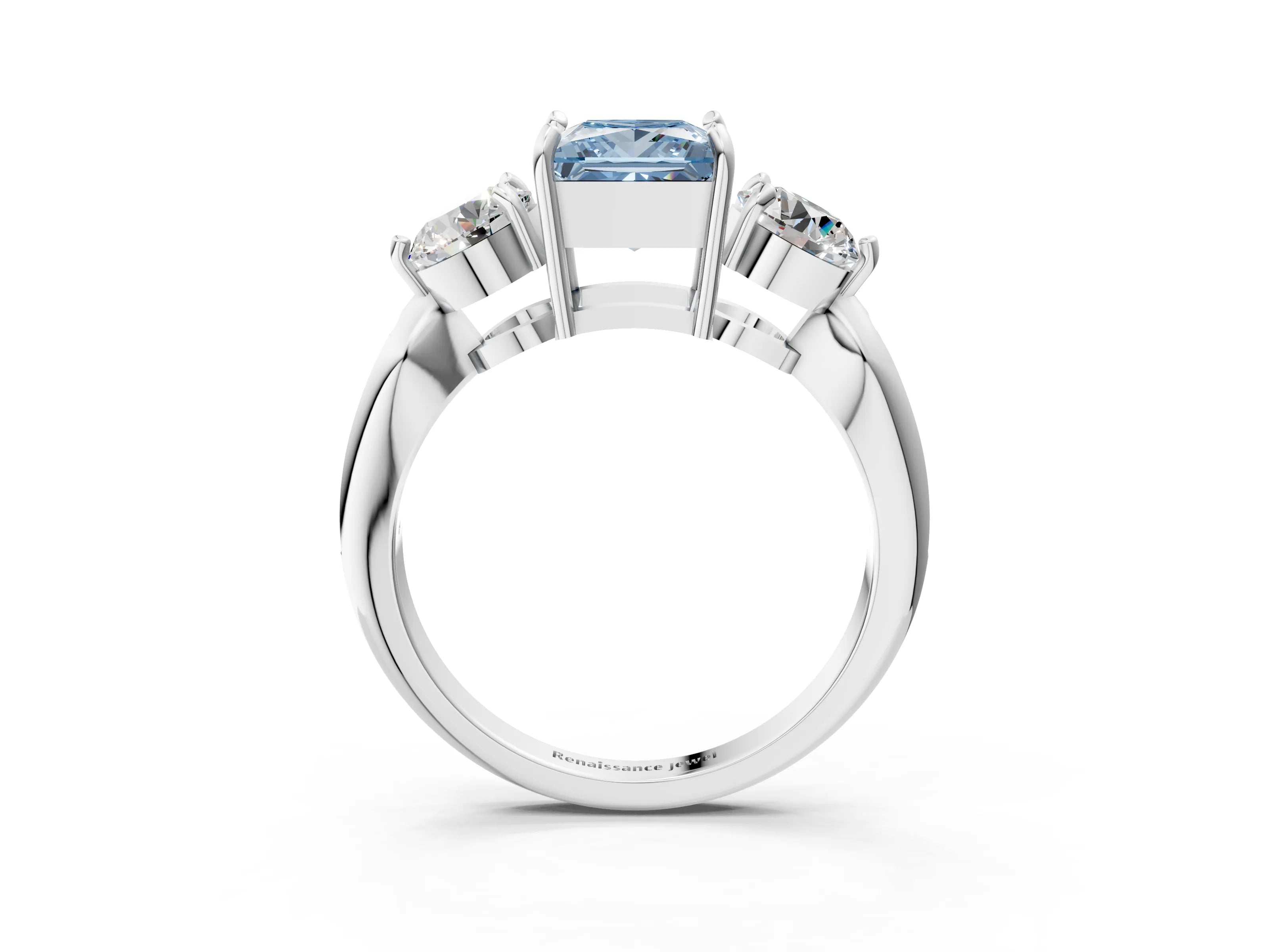 White gold Three-Stone Fancy Blue Princess Cut Diamond Channel Set Engagement Ring with Prong Setting_15