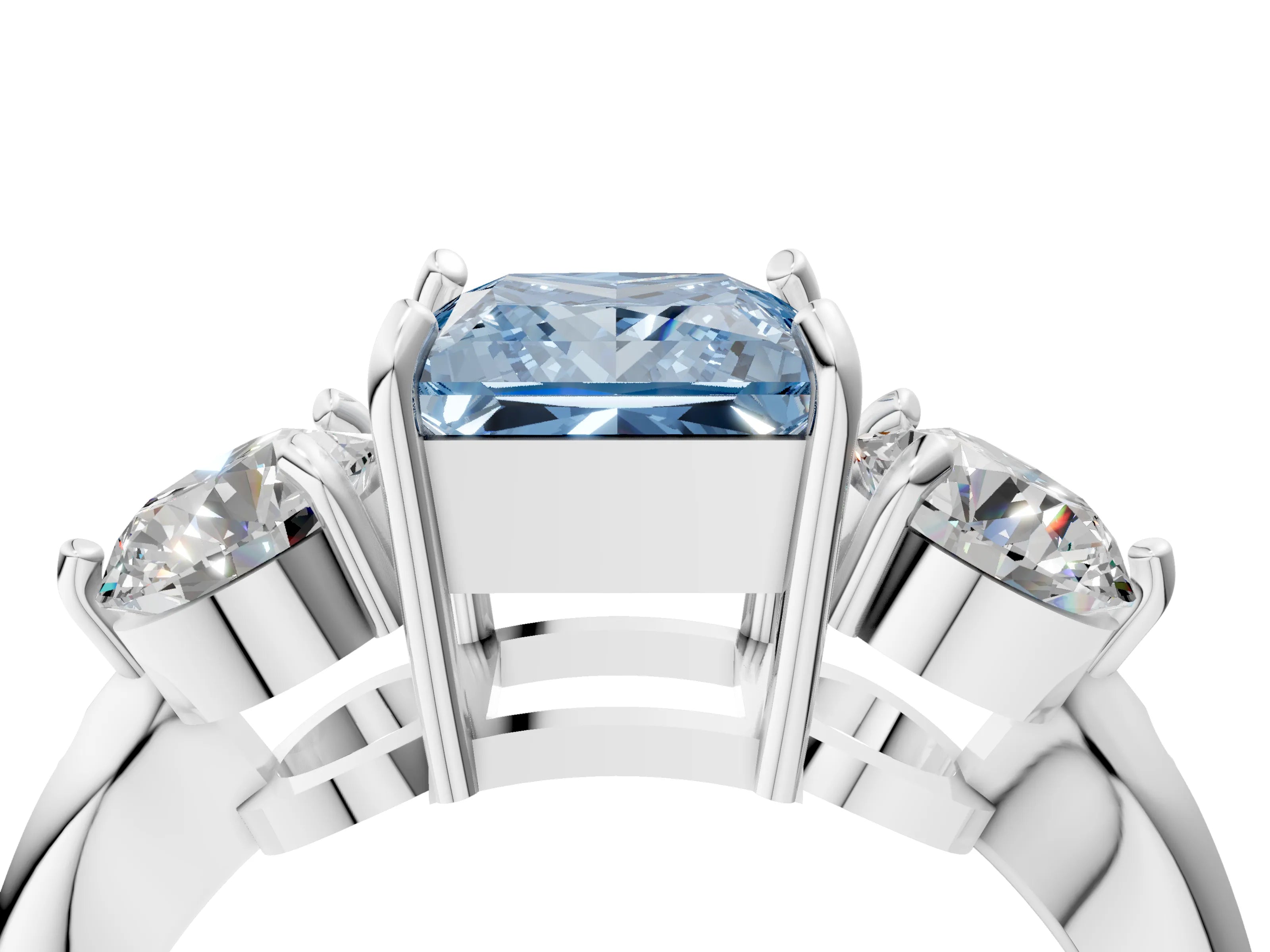 White gold Three-Stone Fancy Blue Princess Cut Diamond Channel Set Engagement Ring with Prong Setting_16