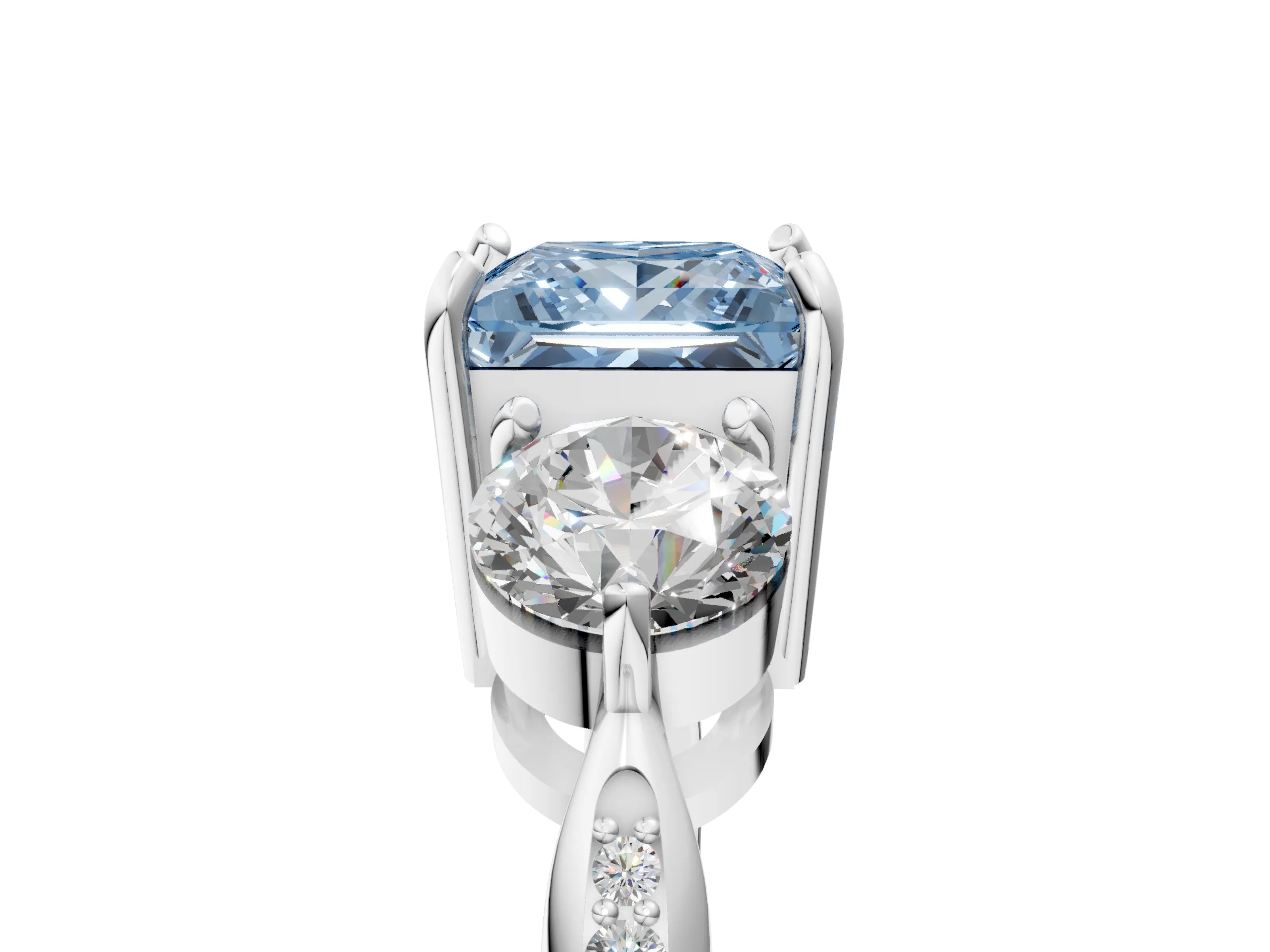 White gold Three-Stone Fancy Blue Princess Cut Diamond Channel Set Engagement Ring with Prong Setting_17