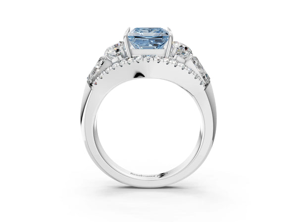 Platinum Princess Cut Five Stone Baguette Engagement Ring Setting for Fancy Blue Center