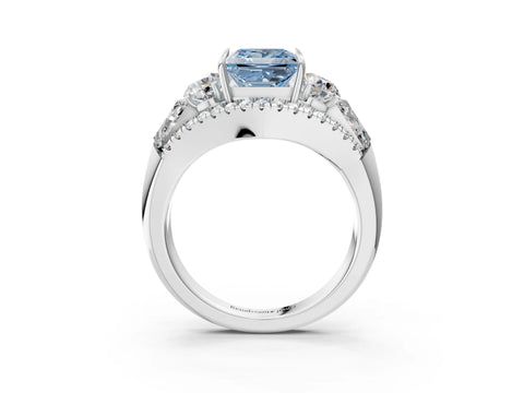 White gold Three-Stone Fancy Blue Princess Cut Diamond Engagement Ring with Pave Band and Prong Setting_15