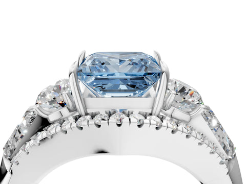White gold Three-Stone Fancy Blue Princess Cut Diamond Engagement Ring with Pave Band and Prong Setting_16