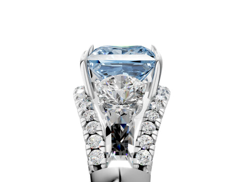 White gold Three-Stone Fancy Blue Princess Cut Diamond Engagement Ring with Pave Band and Prong Setting_17