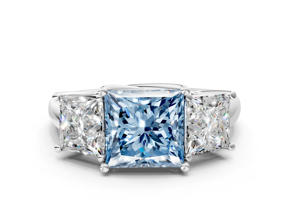 White gold Three-Stone Fancy Blue Princess Cut Diamond Engagement Ring with Prong Setting_15