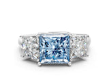 White gold Three-Stone Fancy Blue Princess Cut Diamond Engagement Ring with Prong Setting_15