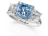 White gold Three-Stone Fancy Blue Princess Cut Diamond Engagement Ring with Prong Setting_16