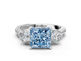White gold Three-Stone Fancy Blue Princess  Cut Diamond Pavé Band with Four-Prong Setting_28