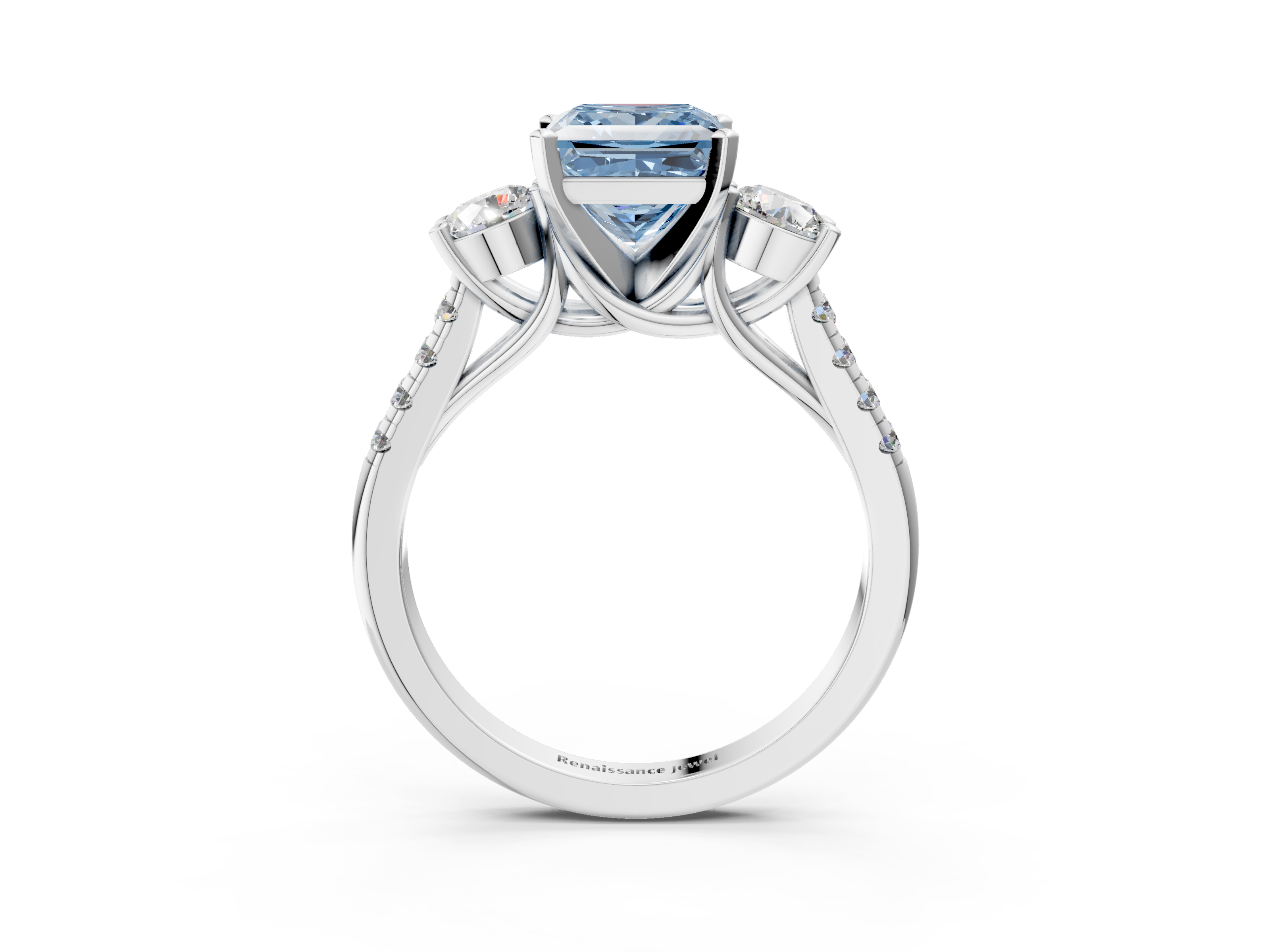 White gold Three-Stone Fancy Blue Princess  Cut Diamond Pavé Band with Four-Prong Setting_31