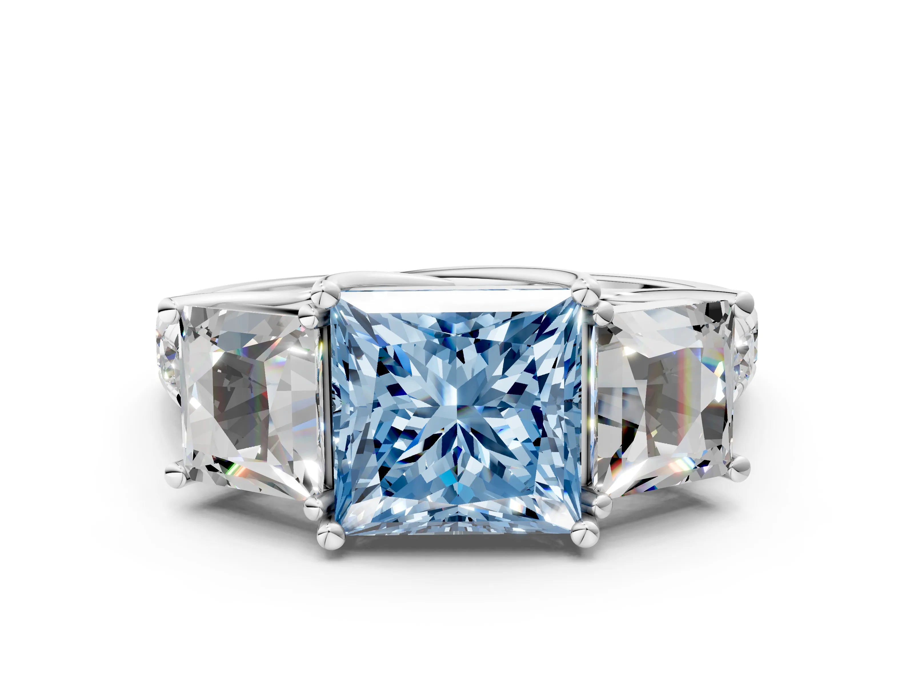 White gold Three-Stone Fancy Blue Princess Cut Diamond Pavé Band with Prong Setting_19