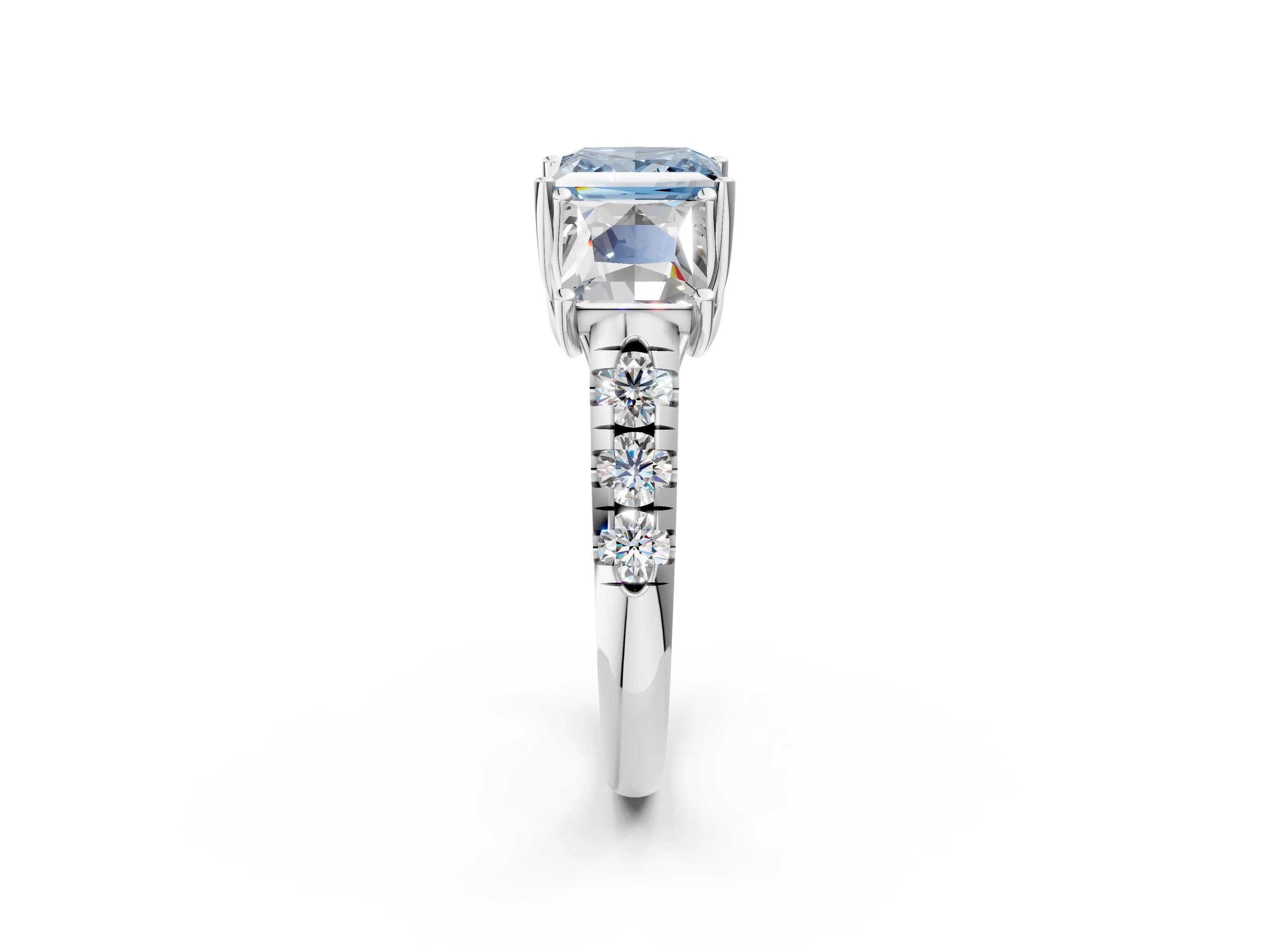 White gold Three-Stone Fancy Blue Princess Cut Diamond Pavé Band with Prong Setting_21