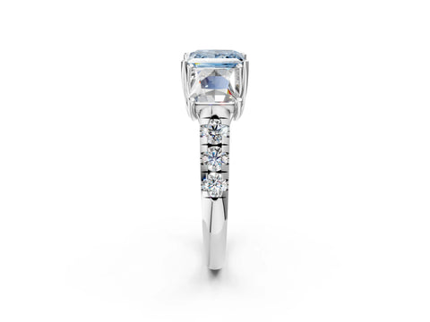 White gold Three-Stone Fancy Blue Princess Cut Diamond Pavé Band with Prong Setting_21