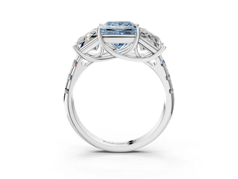 White gold Three-Stone Fancy Blue Princess Cut Diamond Pavé Band with Prong Setting_22