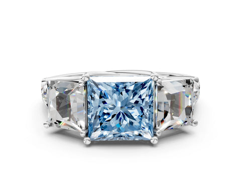 White gold Three-Stone Fancy Blue Princess Cut Diamond Pavé Band with Prong Setting_24