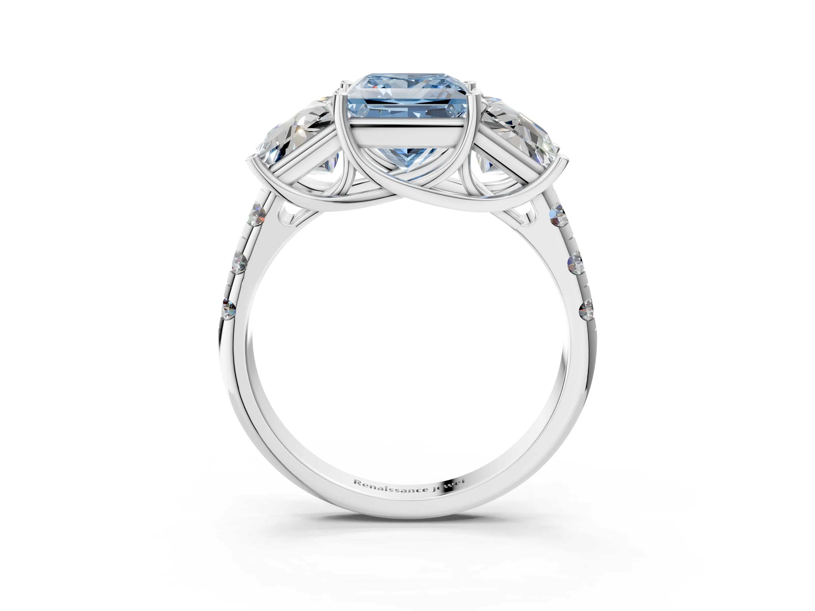 White gold Three-Stone Fancy Blue Princess Cut Diamond Pavé Band with Prong Setting_27