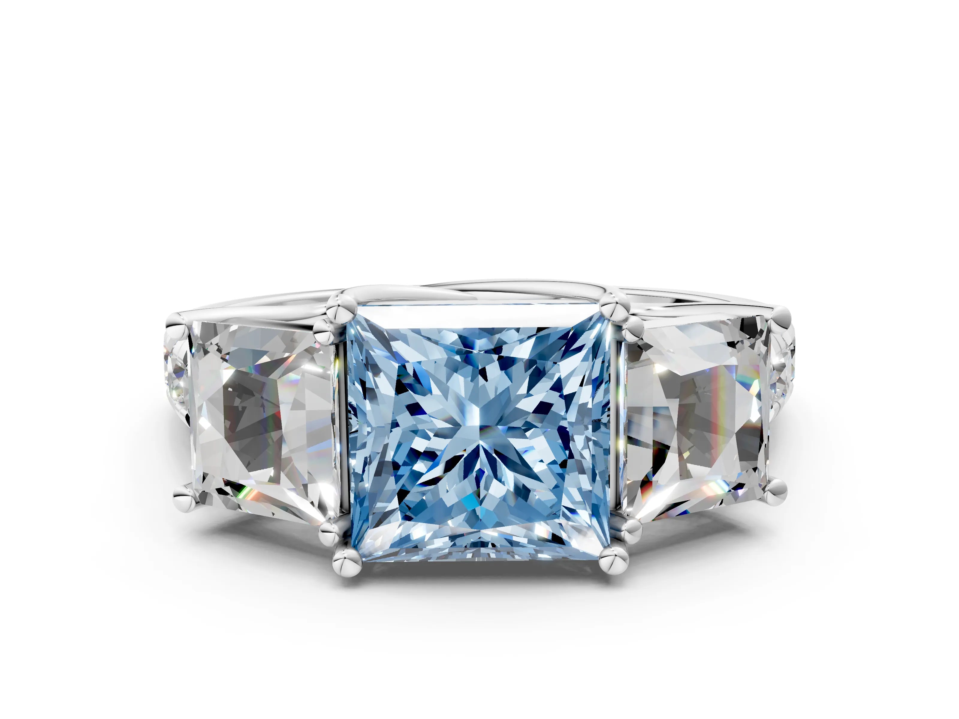 White gold Three-Stone Fancy Blue Princess Cut Diamond Pavé Band with Prong Setting_30