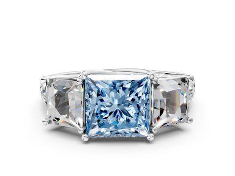 White gold Three-Stone Fancy Blue Princess Cut Diamond Pavé Band with Prong Setting_30