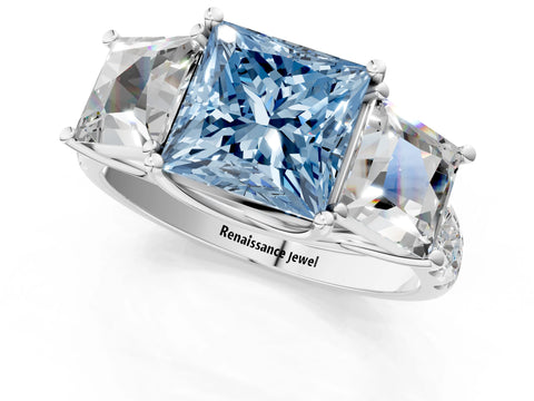 White gold Three-Stone Fancy Blue Princess Cut Diamond Pavé Band with Prong Setting_32