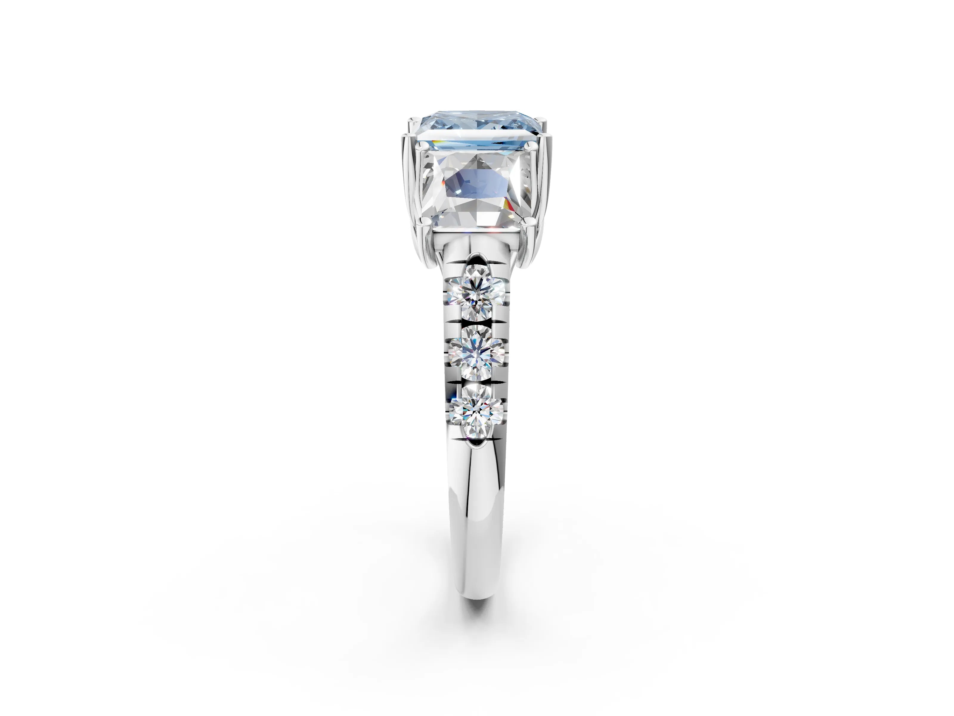White gold Three-Stone Fancy Blue Princess Cut Diamond Pavé Band with Prong Setting_33