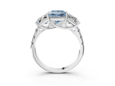 White gold Three-Stone Fancy Blue Princess Cut Diamond Pavé Band with Prong Setting_33