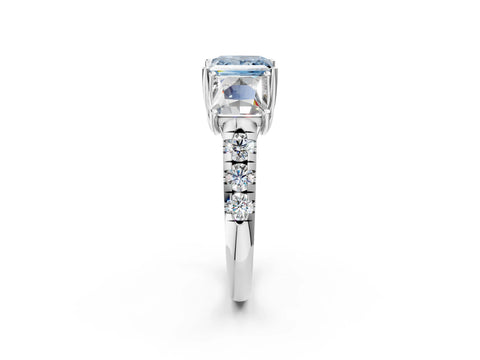 White gold Three-Stone Fancy Blue Princess Cut Diamond Pavé Band with Prong Setting_33