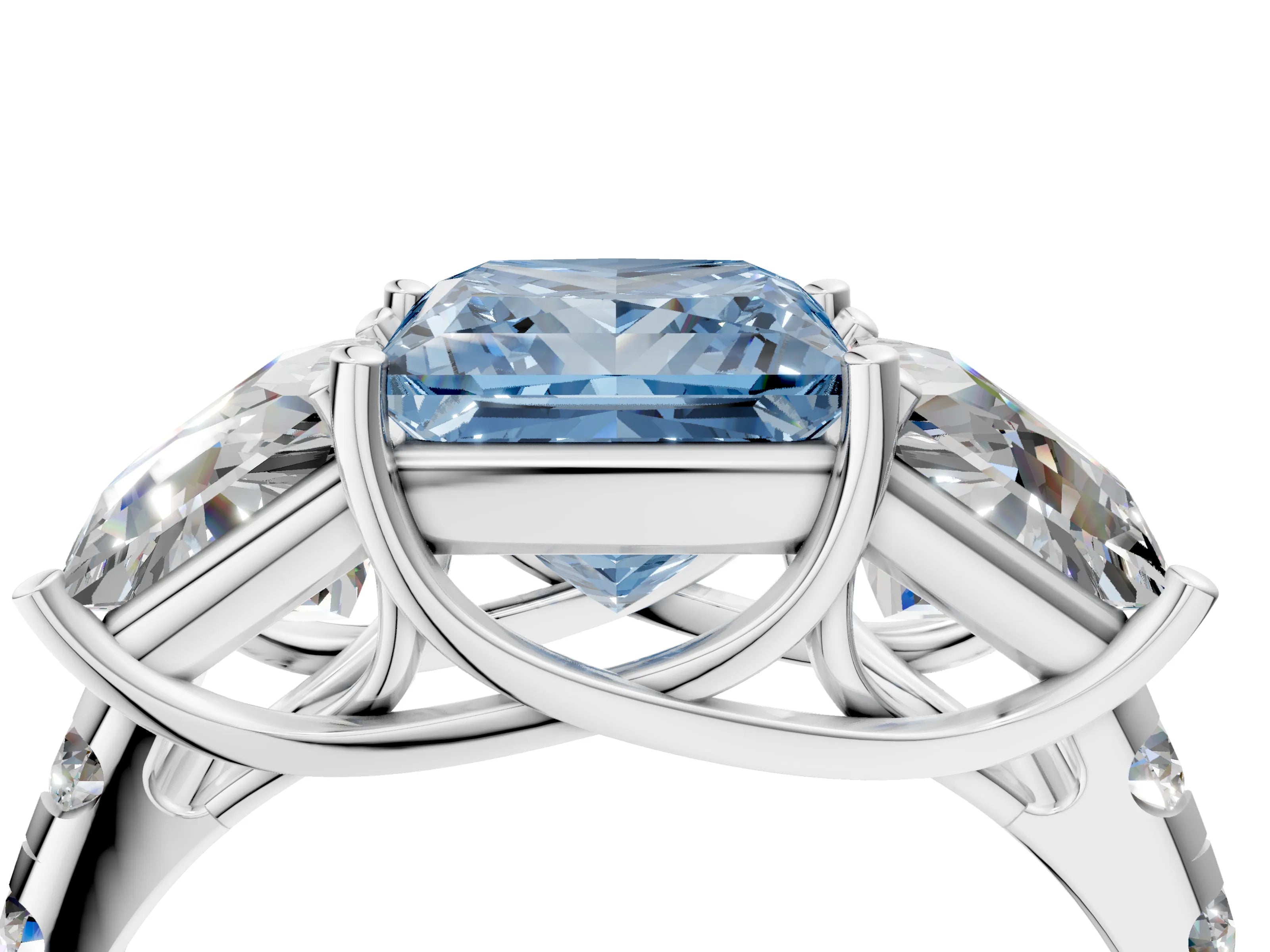 White gold Three-Stone Fancy Blue Princess Cut Diamond Pavé Band with Prong Setting_35