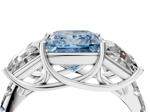 White gold Three-Stone Fancy Blue Princess Cut Diamond Pavé Band with Prong Setting_35