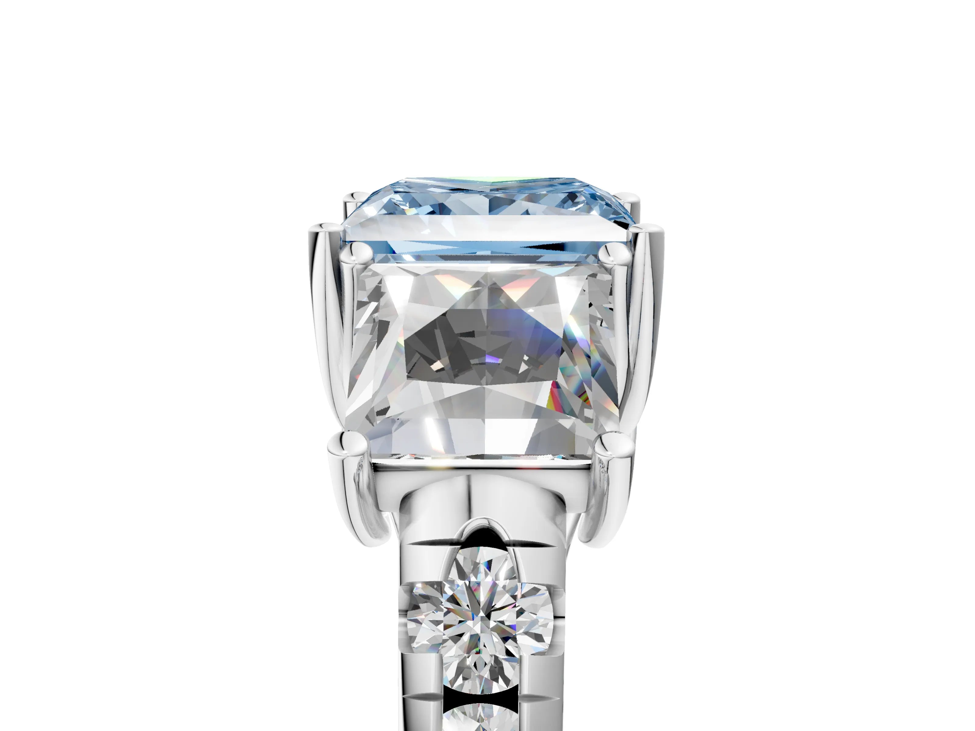 White gold Three-Stone Fancy Blue Princess Cut Diamond Pavé Band with Prong Setting_36