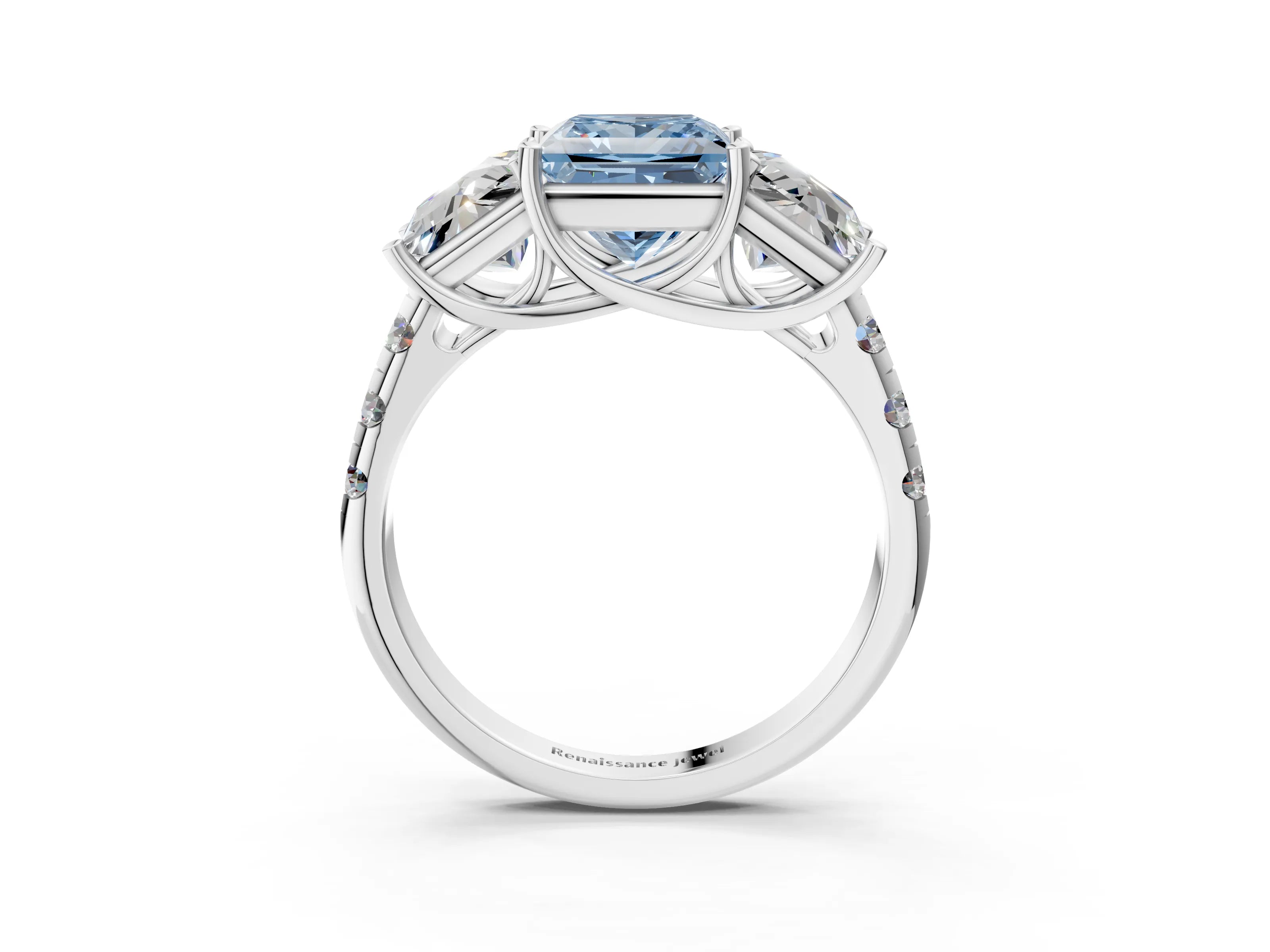 White gold Three-Stone Fancy Blue Princess Cut Diamond Pavé Band with Prong Setting_39