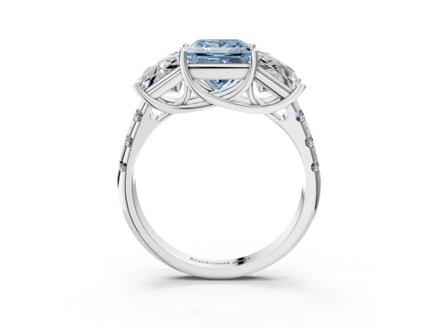White gold Three-Stone Fancy Blue Princess Cut Diamond Pavé Band with Prong Setting_3