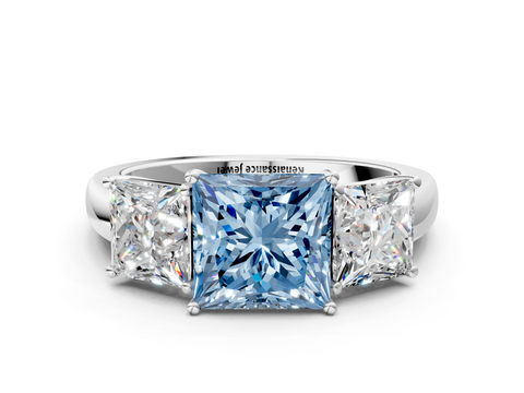 White gold Three-Stone Fancy Blue Princess  Cut Diamond Ring with Channel-Set Band and Four-Prong Setting_32