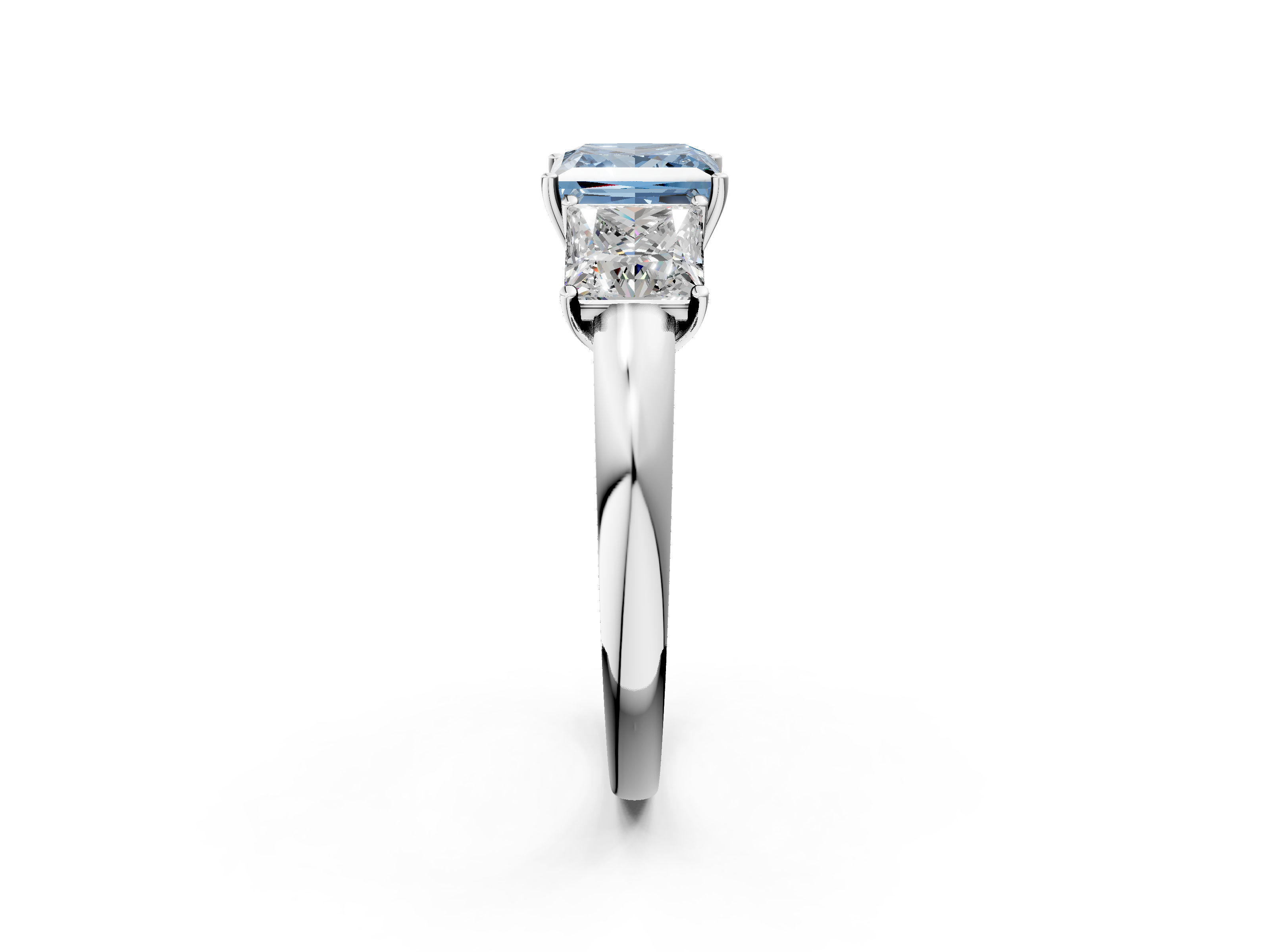 White gold Three-Stone Fancy Blue Princess  Cut Diamond Ring with Channel-Set Band and Four-Prong Setting_34