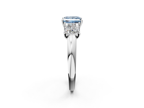 White gold Three-Stone Fancy Blue Princess  Cut Diamond Ring with Channel-Set Band and Four-Prong Setting_34