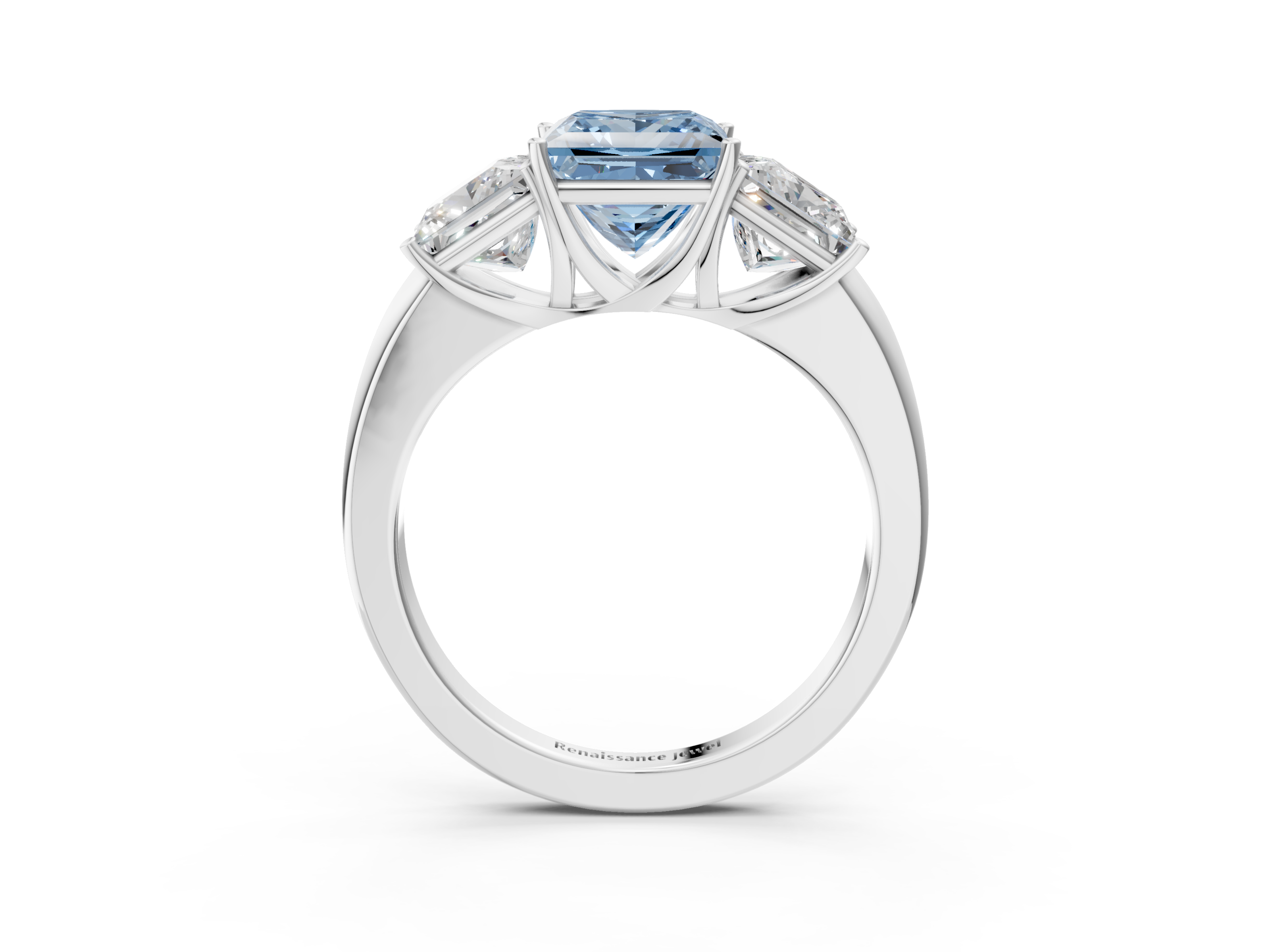 White gold Three-Stone Fancy Blue Princess  Cut Diamond Ring with Channel-Set Band and Four-Prong Setting_35
