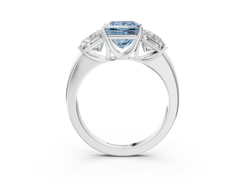 White gold Three-Stone Fancy Blue Princess  Cut Diamond Ring with Channel-Set Band and Four-Prong Setting_35