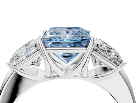 White gold Three-Stone Fancy Blue Princess  Cut Diamond Ring with Channel-Set Band and Four-Prong Setting_36