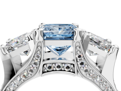 White gold Three-Stone Fancy Blue Princess  Cut Diamond Ring with Channel-Set Band and Four-Prong Setting_36