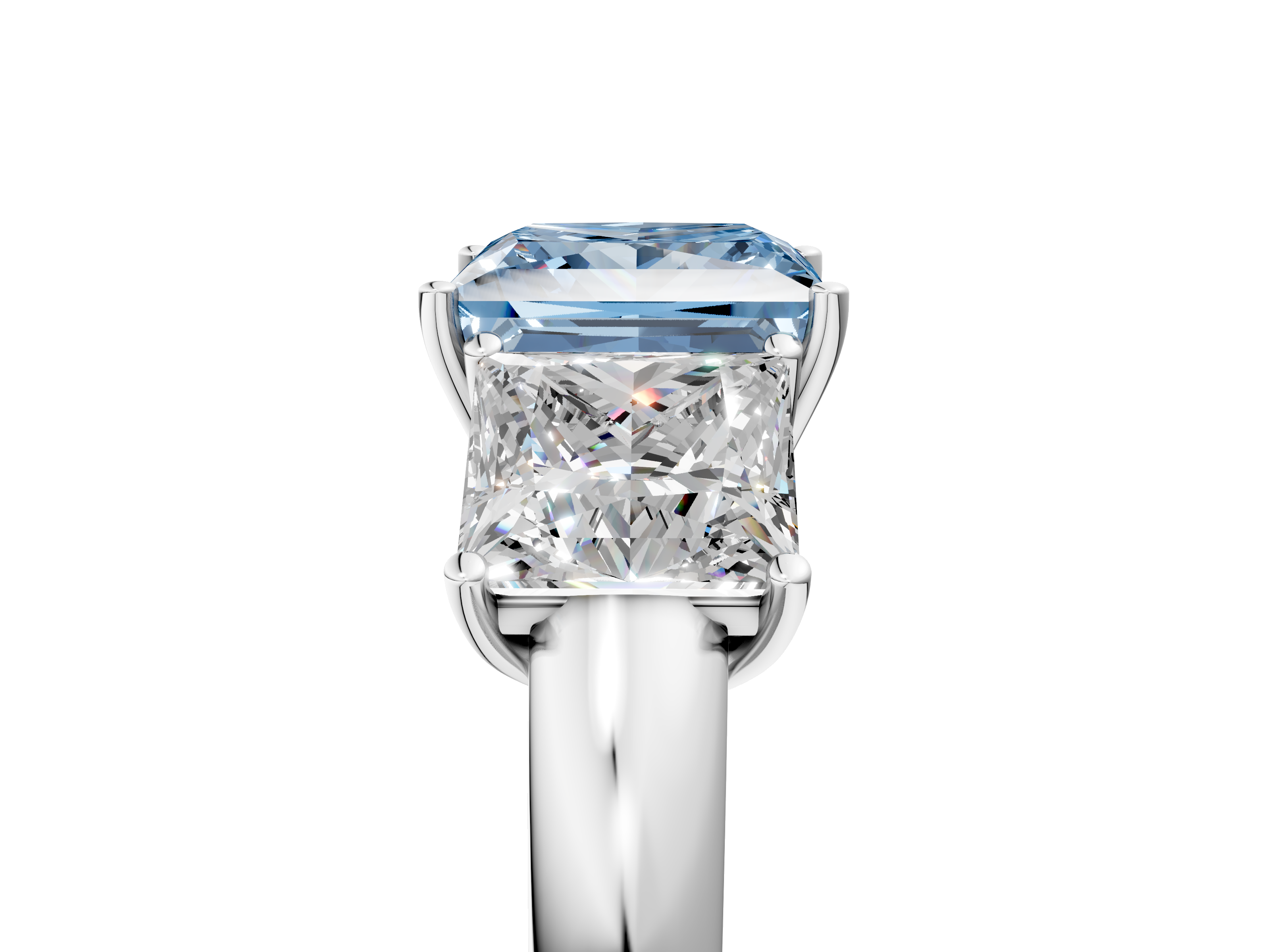 White gold Three-Stone Fancy Blue Princess  Cut Diamond Ring with Channel-Set Band and Four-Prong Setting_37