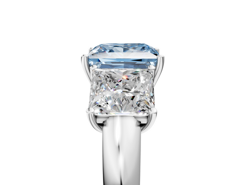 White gold Three-Stone Fancy Blue Princess  Cut Diamond Ring with Channel-Set Band and Four-Prong Setting_37